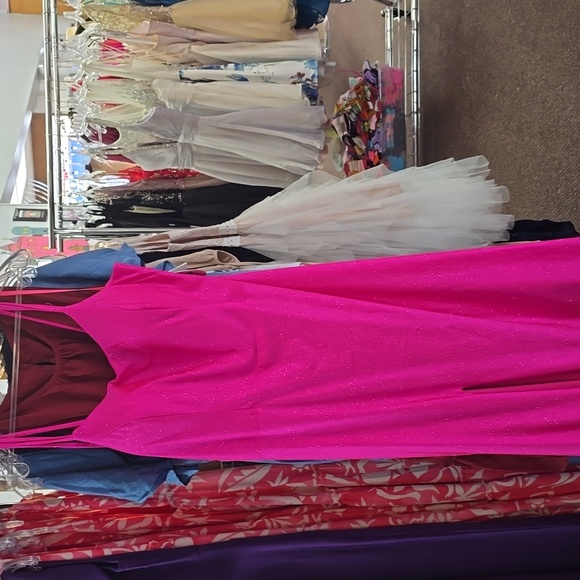 Stretch Sparkle Fuchsia Prom Dress - Picture 1 of 7